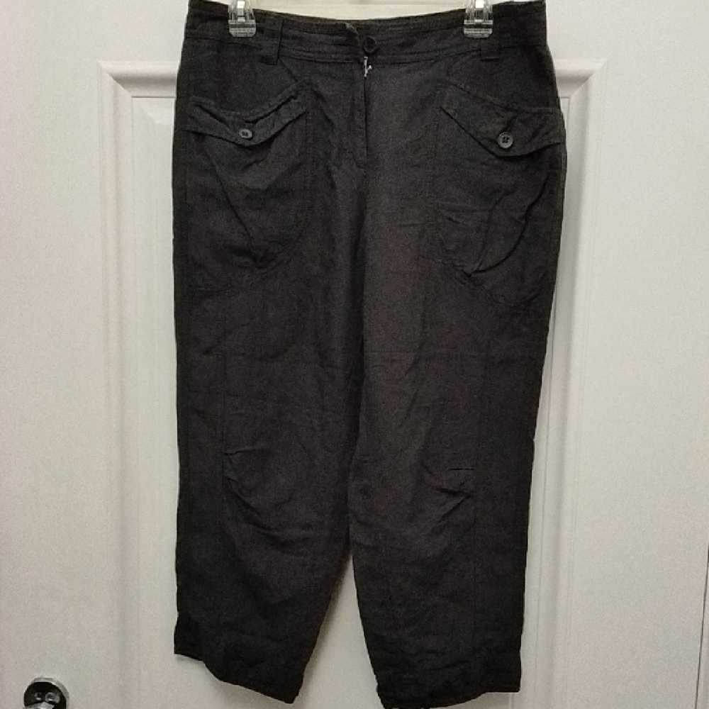 Black Casual Pants Side Pockets &Back Belt W18 L32 R13 Linen - Picture 1 of 4